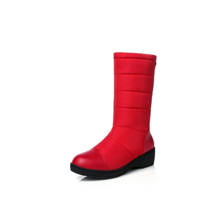 

SIMANLAN Women s Winter Boots Warm Faux Fur Lined Mid-Calf Snow Boots Red 7