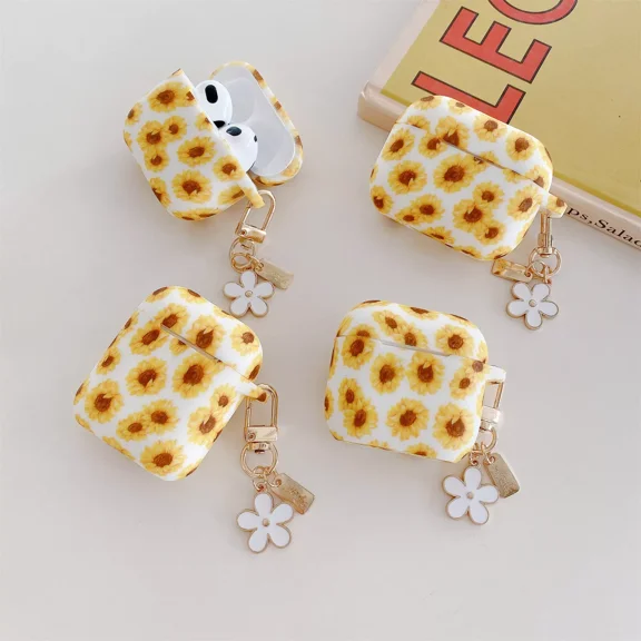 For Apple AirPods Pro2 1/2nd 3rd 4th Sunflower Patterned Hybrid Full Case Cover