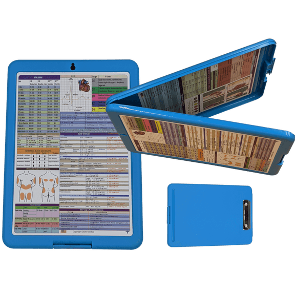 Medics Nursing Clipboard, Lightweight Form Holder with Clinical Reference Sheets, Ocean Blue
