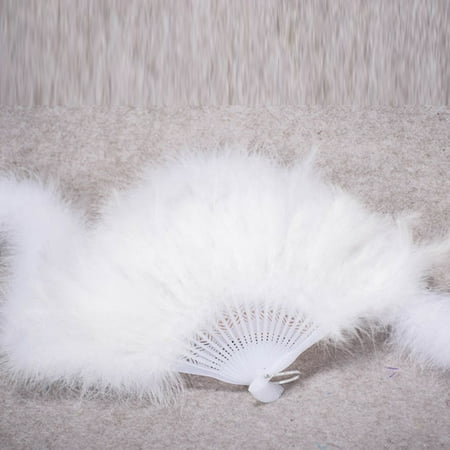 

NIUREDLTD Home Decoration Wedding Showgirl Dance Elegant Large Feather Folding Hand Fan Decor Decal White