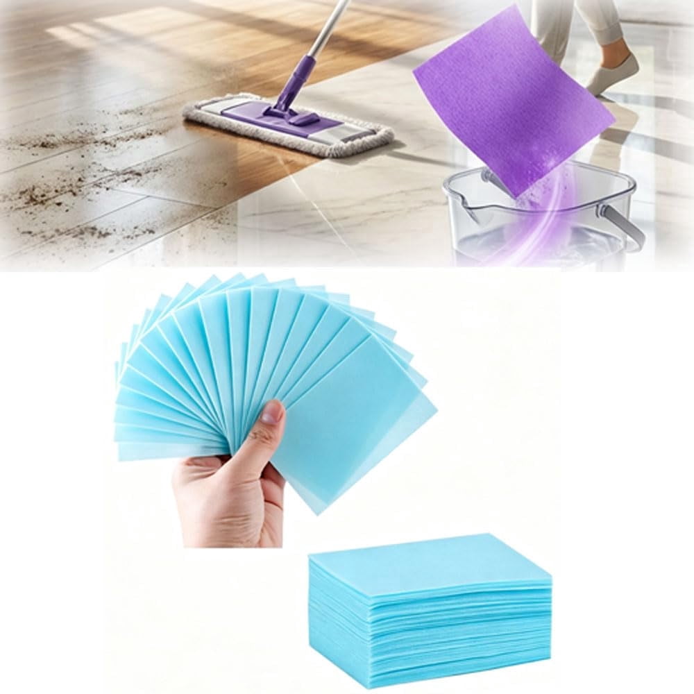 Floor Cleaning Tablets Sheets, Water Soluble Floor Cleaner for Mopping, Concentrated Multi-Surface Cleaning Sheets Fit for Hardwood, Laminate Floors, Wall Tiles, Glass, Purple