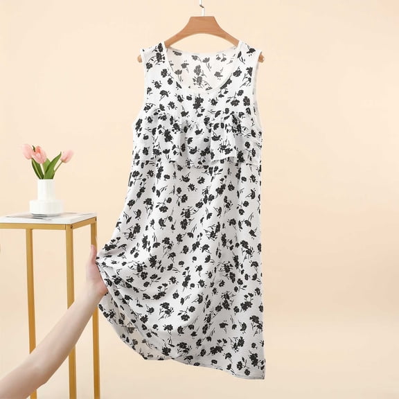 Taqqpue Plus Size Sleeveless Nightgowns for Women Cotton Soft Knee Length Night Gowns Sleepshirts Loose Fit Sleepwear Dress Casual Solid Color Scoope Neck House Dress Women