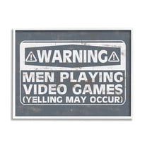 Stupell Industries Funny Men Playing Videogames Yelling Occurs Warning Sign,20 x 16, Design by Masey St. Studios