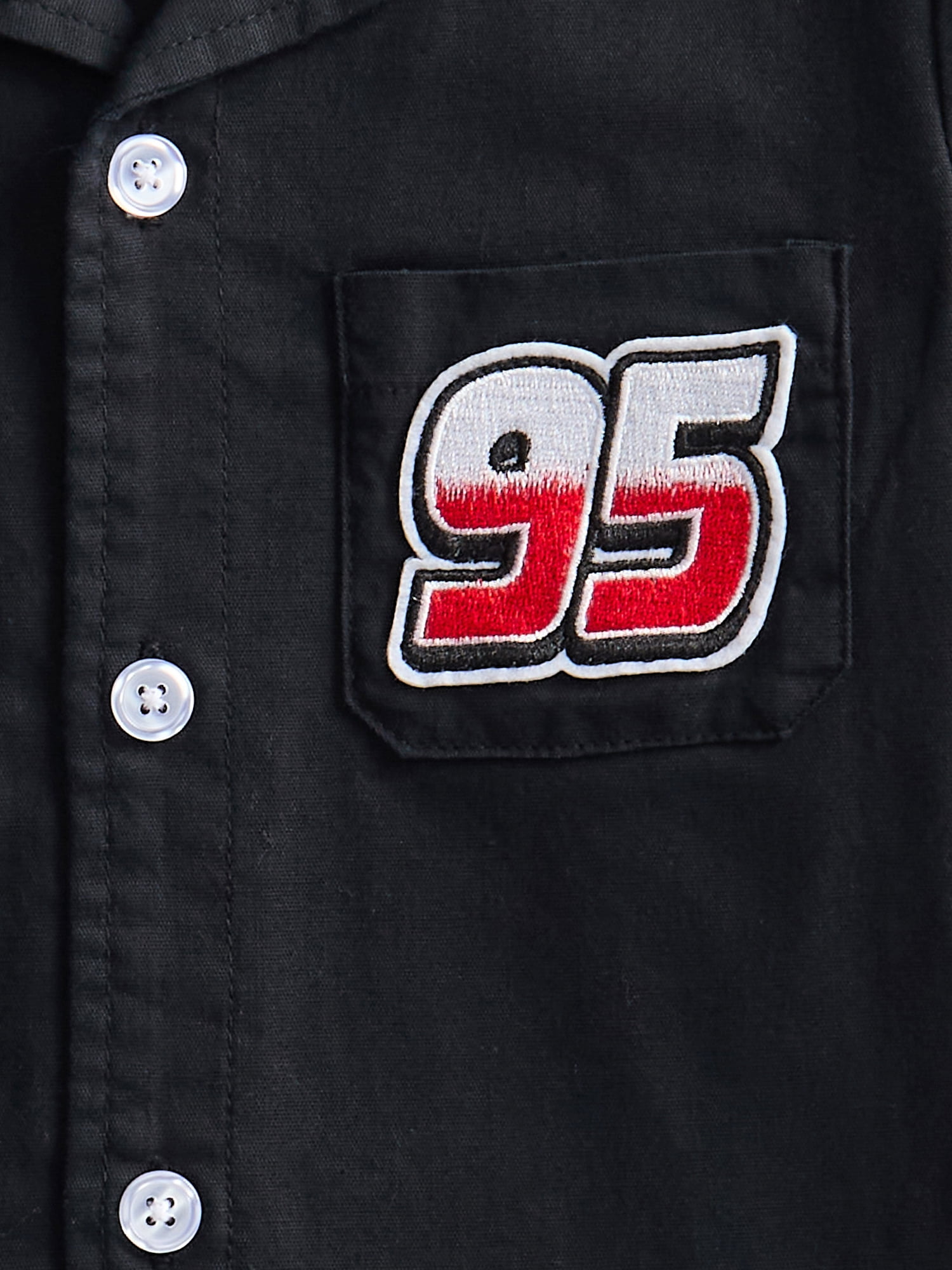 Disney Pixar Cars Toddler Boys Short Sleeve Cotton Button Down Shirt with Patches, Sizes 12M-5T