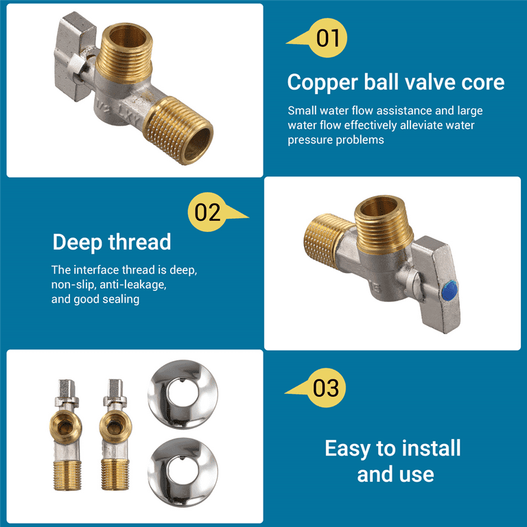 Copper High Flow 4-point Ball Valve Hot Cold Water Gas Water Heater Full Open Triangle Valve, Gray Red Label Hot Water &#8211