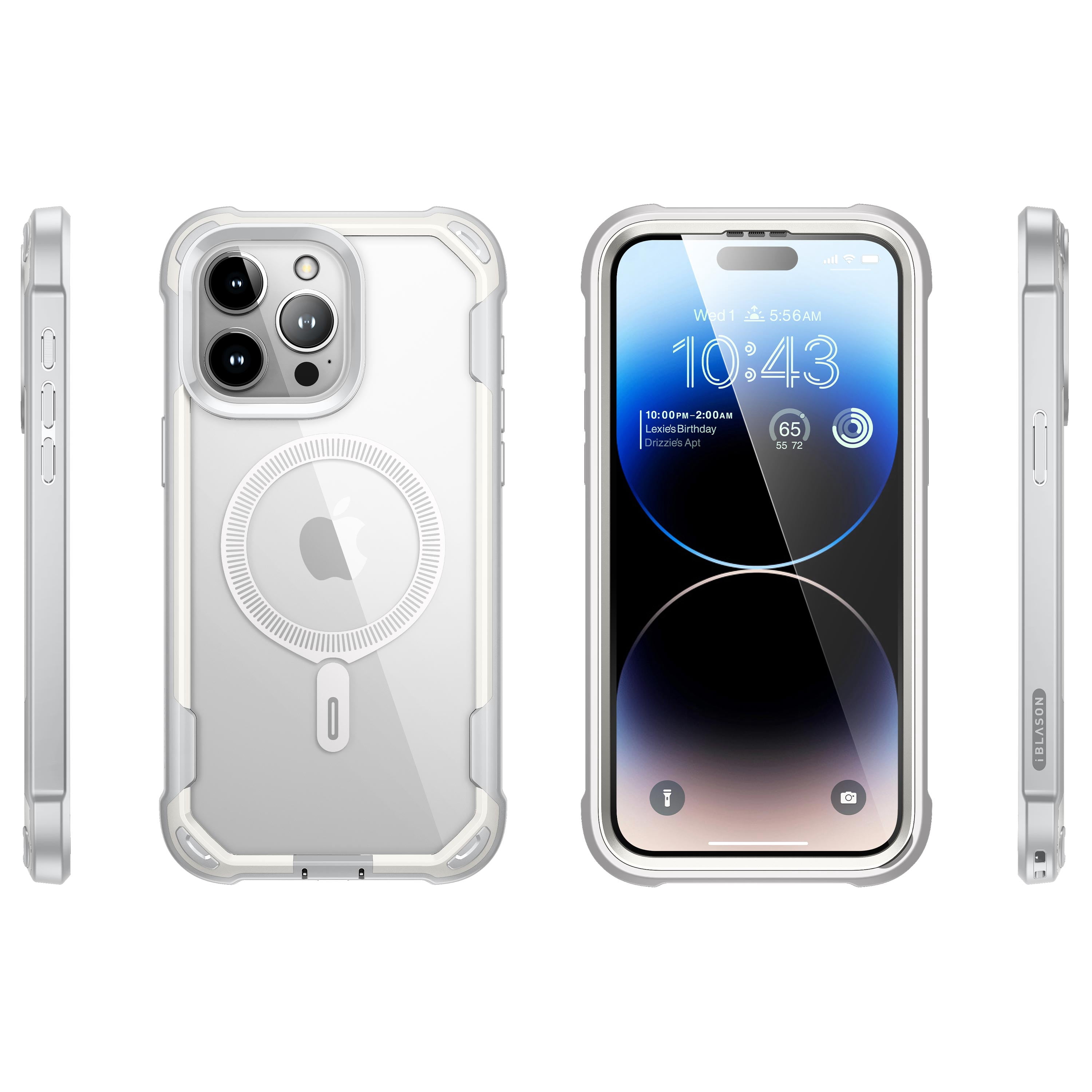 i-Blason Ares Mag for iPhone 15 Pro Max Case [6.7 inch] with Screen Protector, [Compatible with MagSafe] Clear Slim Full-Body Shockproof Rugged Bumper Case (White)