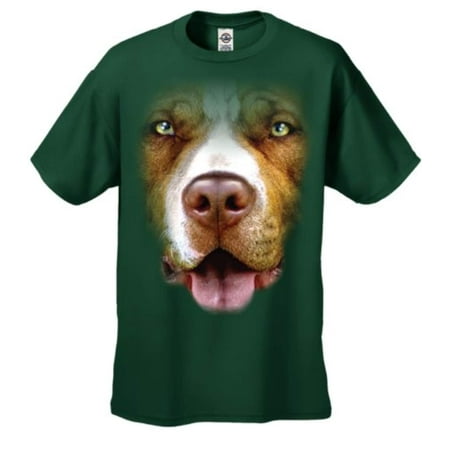 Face Brown Leather Band - Big Pitbull Face Dog Headshot Pit Lovers T-Shirt-Forest-Xxl