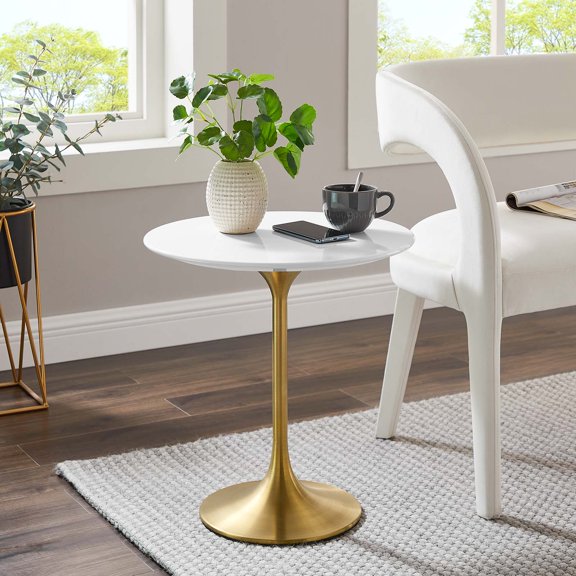 Modway Lippa 20" Round Side Table in Gold White
