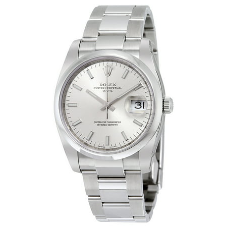 Pre-owned Rolex Oyster Perpetual Date 34 Silver Dial Stainless Steel Bracelet Automatic Men's Watch