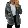 thumbnail image 5 of Admvng Winter Coats for Women Plush Fleece Long Sleeve Zip Hooded Jacket Casual Warm Outerwear, Size S-2XL, 5 of 8