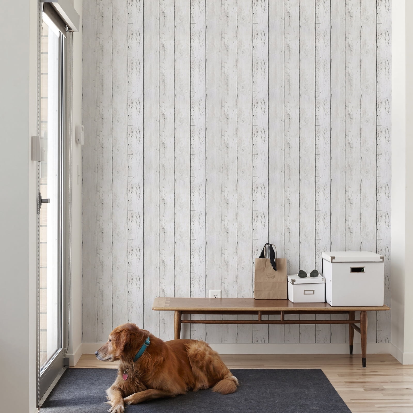 Abyssaly 17.7" x 393" White Wood Wallpaper Peel and Stick Wallpaper Self-Adhesive Removable Decorative Vintage Wood Gray Plank Wall Paper Interior Vinyl Film Shiplap for Home Decoration