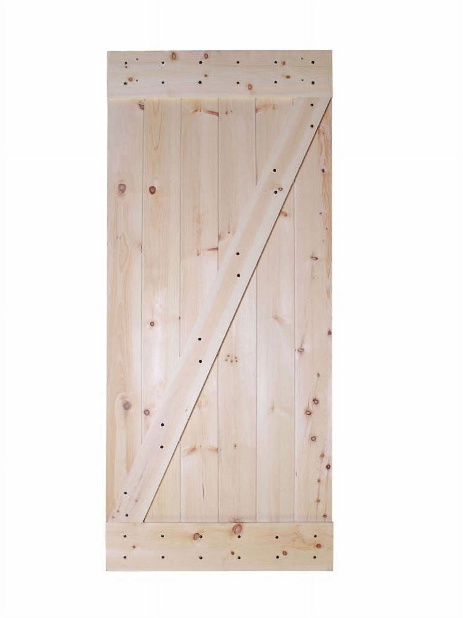 Distressed Z 36 in. x 84 in. Unfinished Solid Knotty Pine Wood Interior Sliding Barn Door with Hardware Kit