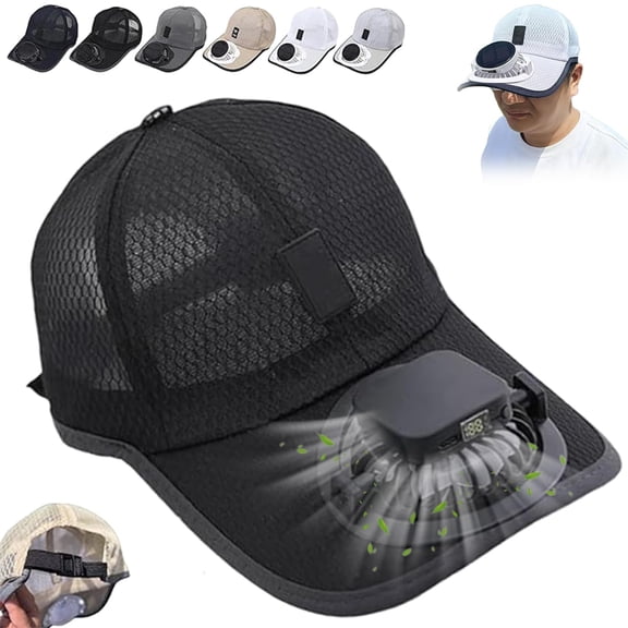 Solar Rechargeable Peaked Cap, Hat with Fans Solar Power, Baseball Cap with Built-in Fan, 3-Speed for Outdoor Activities