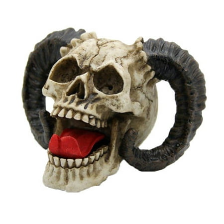 Laughing Demon Skull with Horns Halloween Figurine Demonic Decoration Sculpture