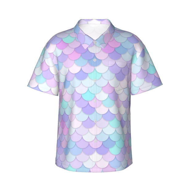 Fotbe Rainbow Scales Camisa Hawaiana para Hombre Unisex – Camisa Casual de Verano con Botones de Manga Corta de Algodón y Lino,X-Large