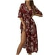 thumbnail image 1 of Vestido maxi largo floral con estampado de línea A de media manga suelta con cuello en V bohemio a la moda para mujer Fridja  NMB4065, 1 of 9