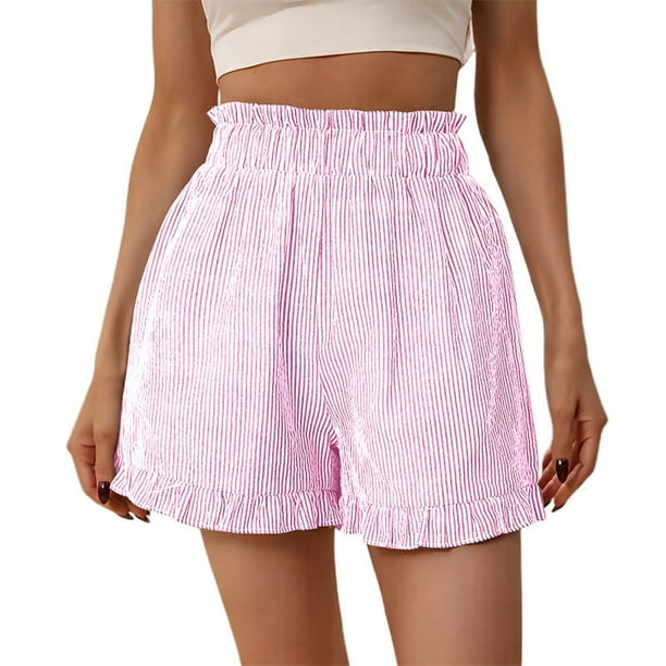 Pantalones Cortos de Cintura Elástica de las Mujeres de Cintura Alta Raya Suelta Pantalones Cortos, Moda Casual Pantalones de Poliéster para el Hogar Y el Uso Diario, las Mujeres de Lavado de Manos