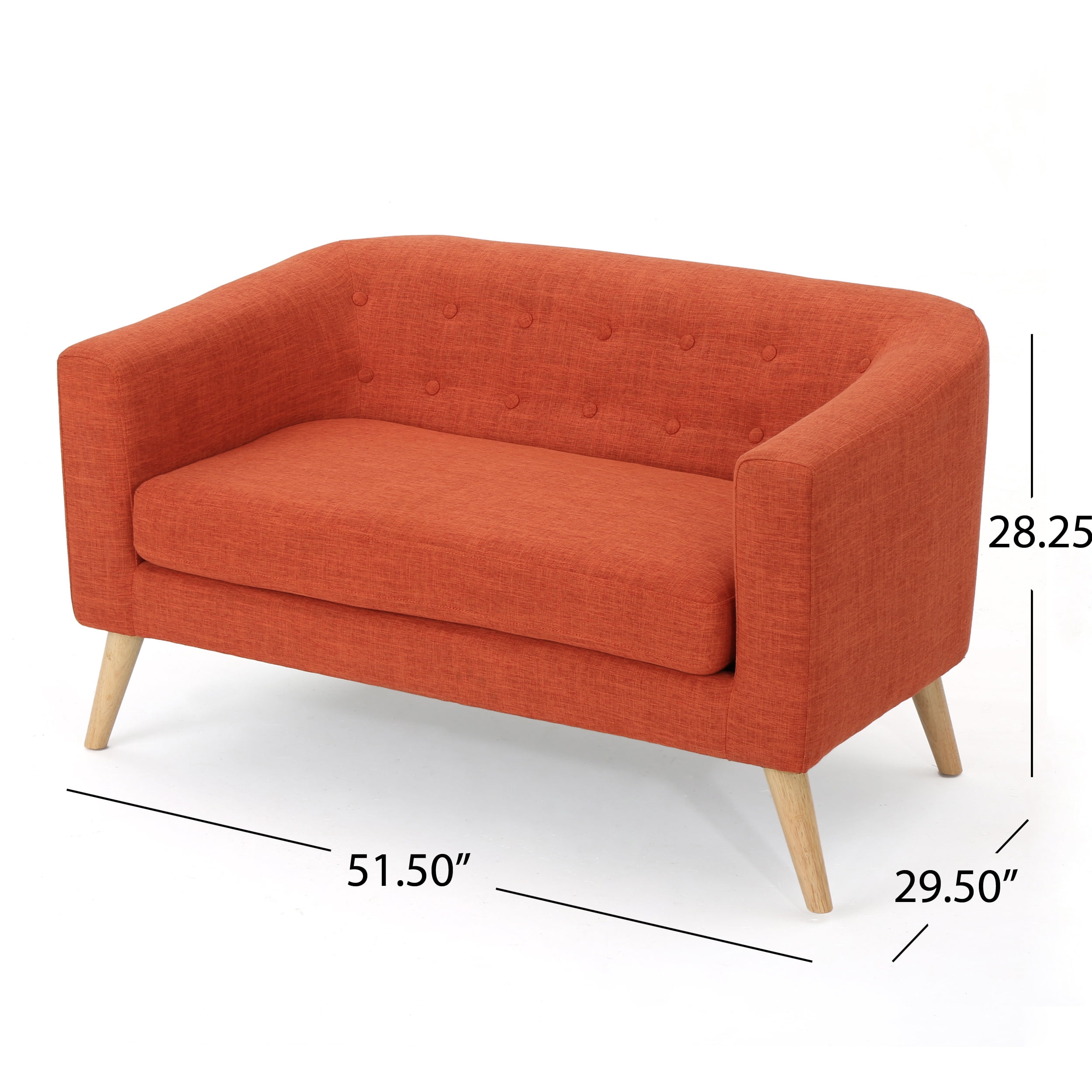 Noble House Bianca Fabric Mid Century Modern Loveseat,Muted Orange