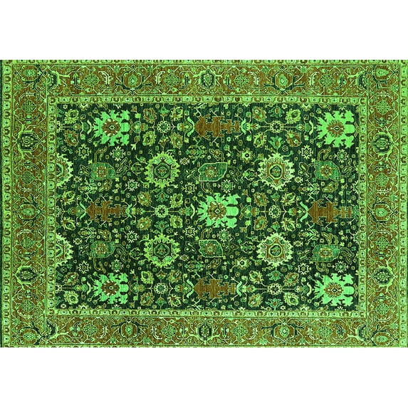 Ahgly Company Indoor Rectangle Oriental Green Industrial Area Rugs, 7' x 10'