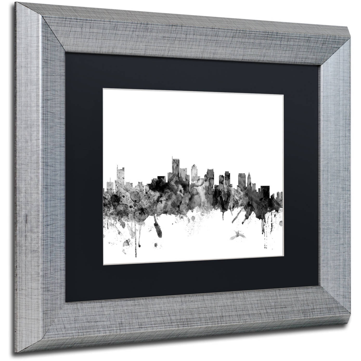 Trademark Fine Art "Boston MA Skyline B&W" Canvas Art by Michael Tompsett, Black Matte, Silver Frame