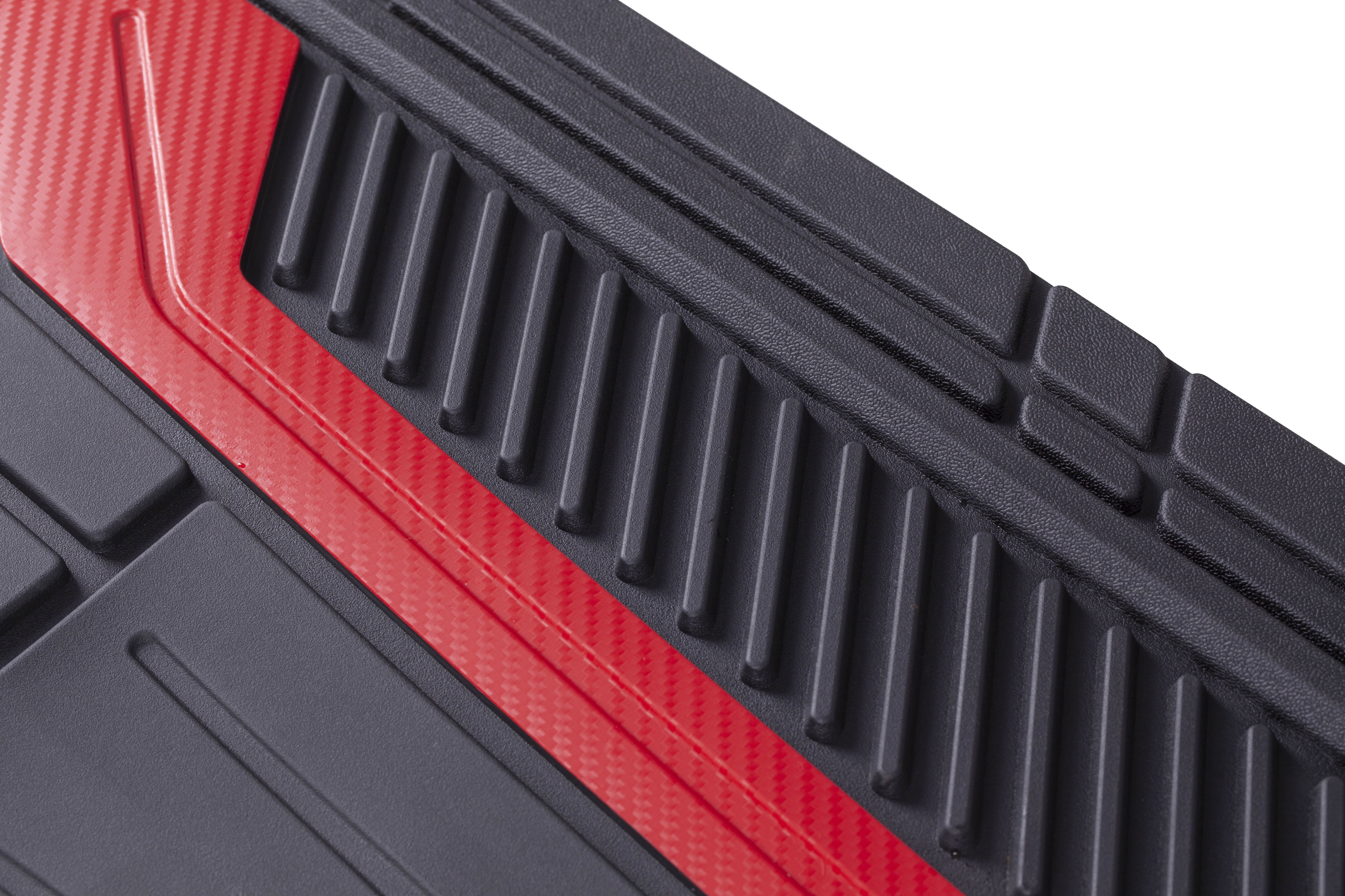 Auto Drive 4-Piece Sports Rubber Car Floor Mats Carbon Fiber Red - Universal Fit, 22WM69-1