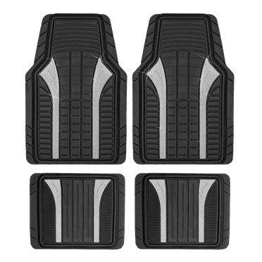 Auto Drive 4Piece Rubber Car Floor Mats Bling Glitter Silver - Universal Fit, 22CM100-1
