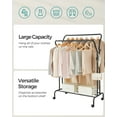 thumbnail image 3 of SONGMICS Clothes Rack, Double-Rod Clothing Rack with Wheels, Heavy-Duty Metal Frame, Garment Rack, 220 lb Max. Total Load, 40.7 inches Wide, Clothes Storage and Display, Black UHSR107B01, 3 of 6