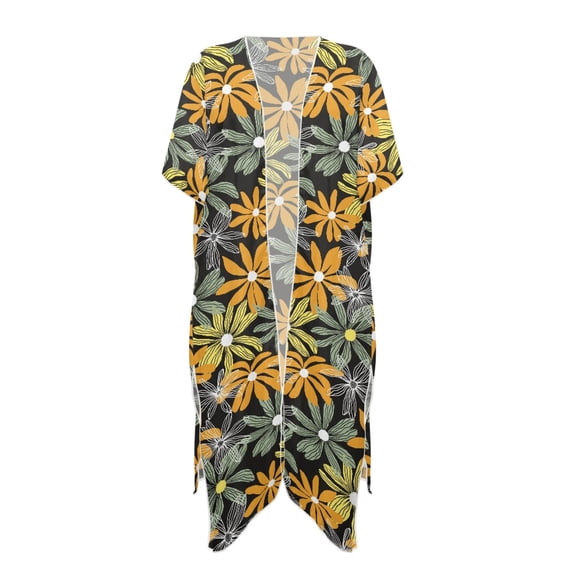HELLHERO Casual Swimsuit Coverup for Women for Summer Polyester Loose Bathing Suit Cover Up Retro Floral Pattern