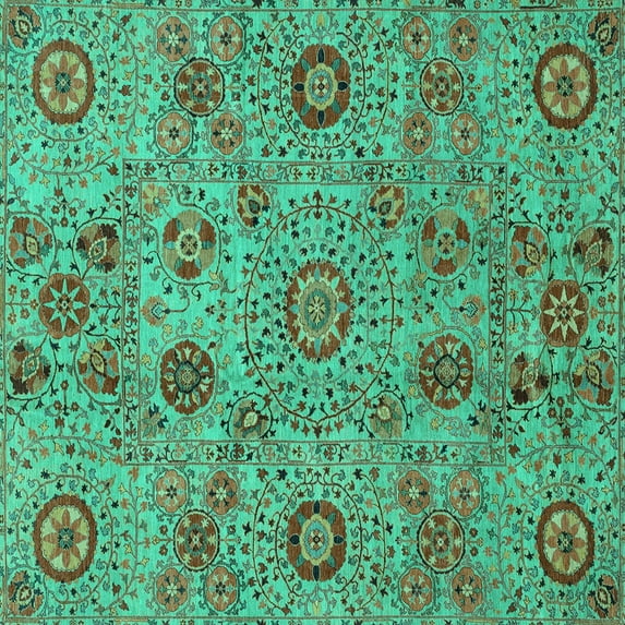Ahgly Company Machine Washable Indoor Square Abstract Turquoise Blue Modern Area Rugs, 6' Square