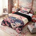 thumbnail image 2 of Manfei Ukiyo-e Fuji Cherry Twin Comforter Sets for Girls Women, Red Sun Bird Bedding Set, Pink Beige, Black Reversible 2 Pieces, 1 Comforter and 1 Pillowcase, 2 of 6