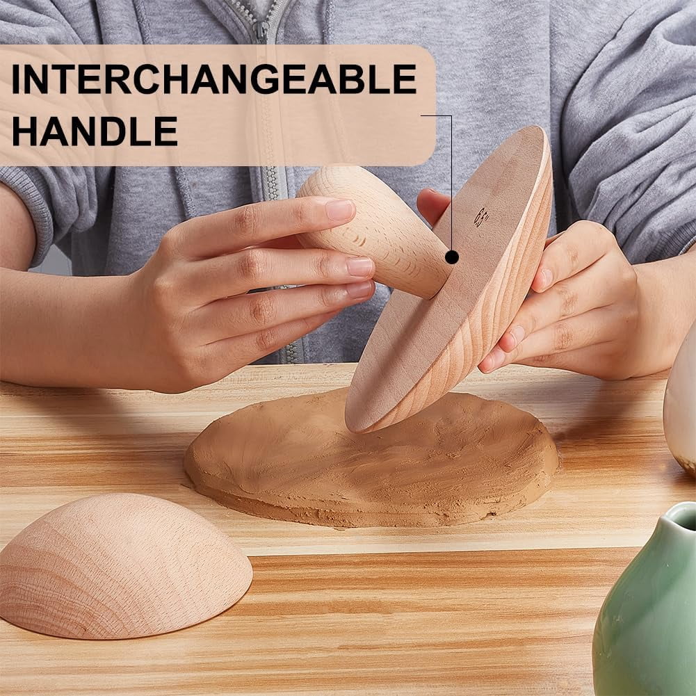 2 Sets Pottery Tool Wooden Clay Tools includ 4.5/6.5 Inch Beech Wood Ceramic Top Molds Interchangeable Handles for Making Bowls and Plates Craft DIY diy