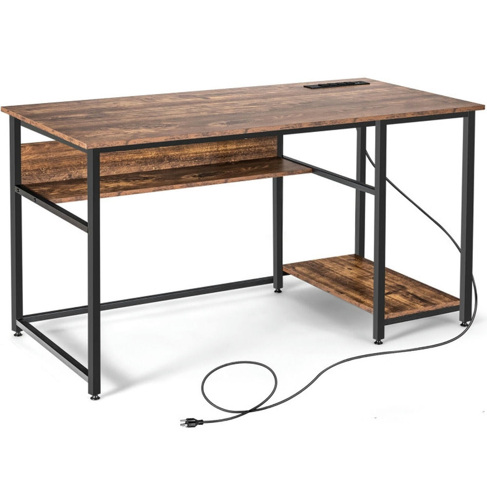 Demi Bonn 55" Computer Desk with Power Outlets and USB Ports for Home and Office Study Writing Table, Brown