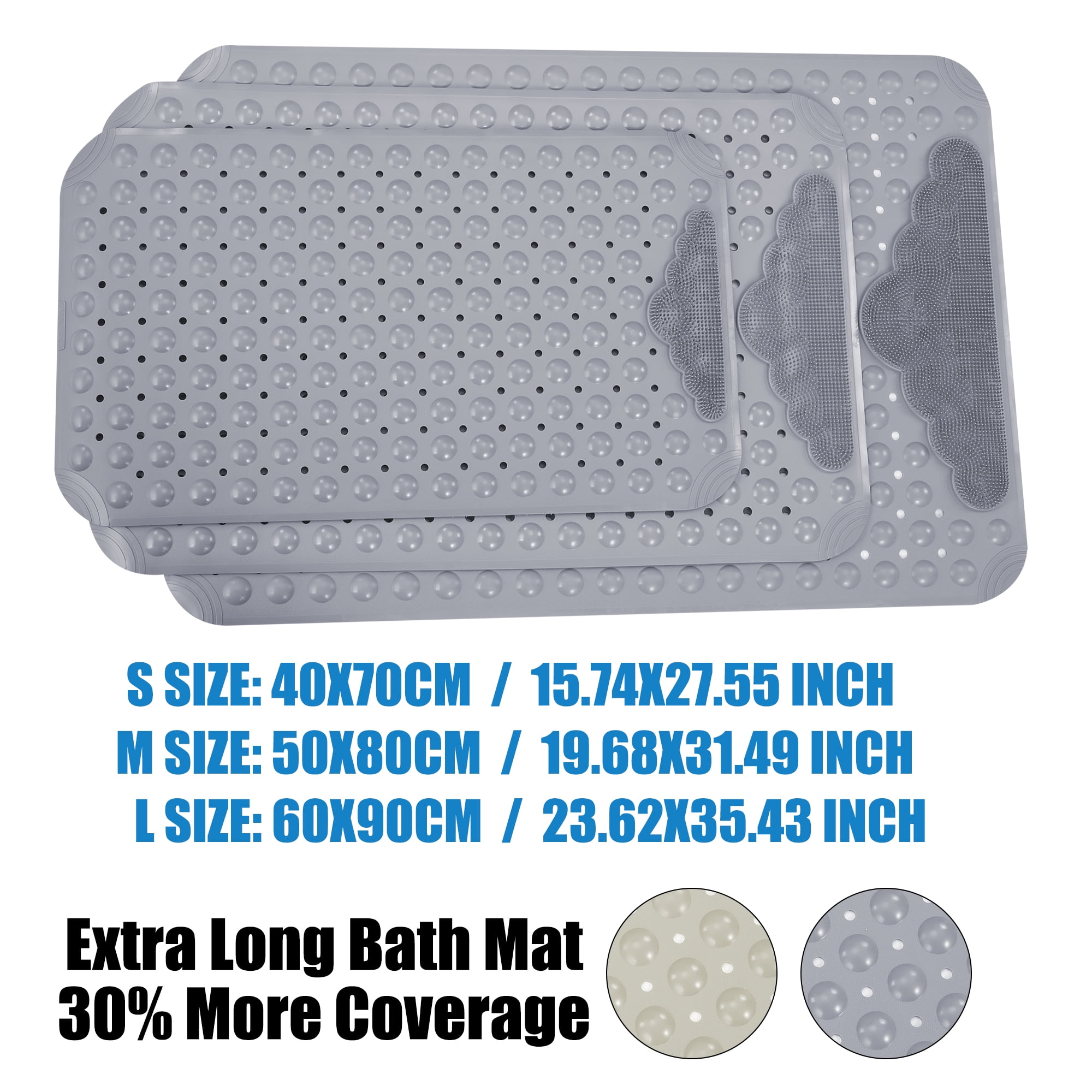SAYFUT Bathtub and Shower Mats, Extra Long Machine Washable Non-Slip Bath Mat for Bathroom (27.5'' x 15.7''), Gray