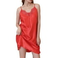 thumbnail image 3 of qolati Women's Satin Lace Nightgown Soft V Neck Negligee Silk Slip Adjustable Spaghetti Strap Sleep Dress, 3 of 3