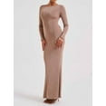 thumbnail image 2 of Douhoow Women Backless Bodycon Dress Long Sleeve Boat Neck Long Party Dresses Clubwear, 2 of 9