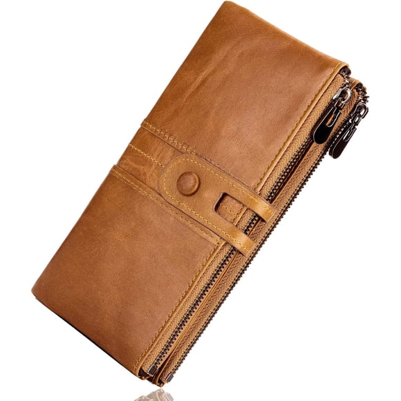 Vintage women's leather wallet, RFID protection wallet, many compartments