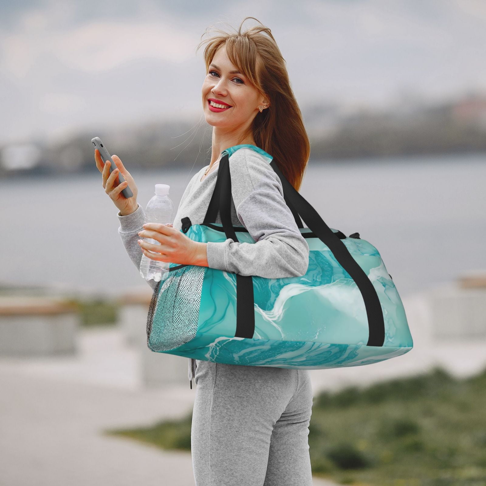 Kuqiui Teal Turquoise 1 Print Foldable Travel Duffel Bag Tote Carry on Luggage Bag Personal item Sports Gym Bag Water Resistant Weekender Overnight Bags for Women and Men