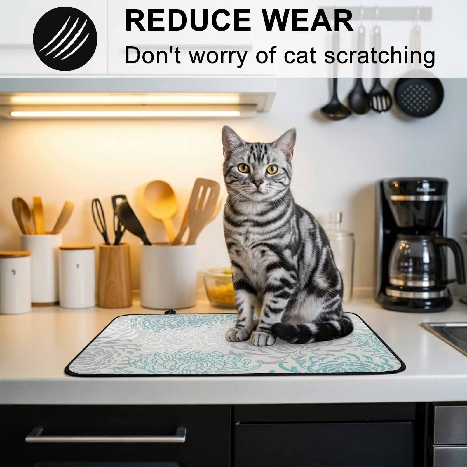 Aqua White Stove Top Cover for Electric Stove, Heat-proof & Non Slip Glass Top Stove Cover Protector, Abstract Grey Chrysanthemum Flower Floral Kitchen Flat Cooktop Rubber Mat 31x24 Inches