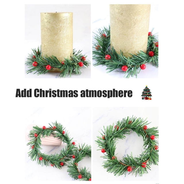 kurtrusly 6PCS Christmas Berry Candle Rings Artificial Berries Tea Light Ring Holiday Table Decoration