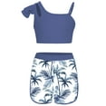thumbnail image 1 of Choomomo Girls Tankini Swimsuits Set Two Piece Tropical Print Bathing Suit Ruffle Crop Tank Top with Shorts Set Grey 14, 1 of 5