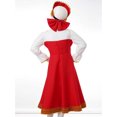 thumbnail image 1 of Ocealan Robe de Costumes Traditionnels Russes pour Filles, Manches Bouffantes, Broderie Dorée, Robe Évasée avec Belle Coiffe, Rouge 120/S, 1 of 8