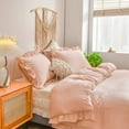 thumbnail image 2 of Move Over Baby Pink Ruffle Duvet Cover Set Twin Size 2 Pieces Ultra Soft Farmhouse Solid Pink Ruffled Bedding Set No Filling, 2 of 9