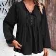 thumbnail image 5 of AXXD Black Basic Hawaiian Shirts for Women Summer 2024 New Temperament Commuting Solid Color V-neck Long Sleeved Top, 5 of 8
