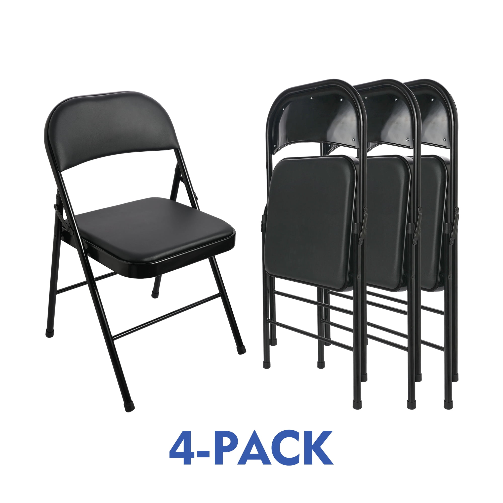 (12 pack) Mainstays Deluxe Vinyl Padded Seat and Back Folding Chair, Black, Set of 4