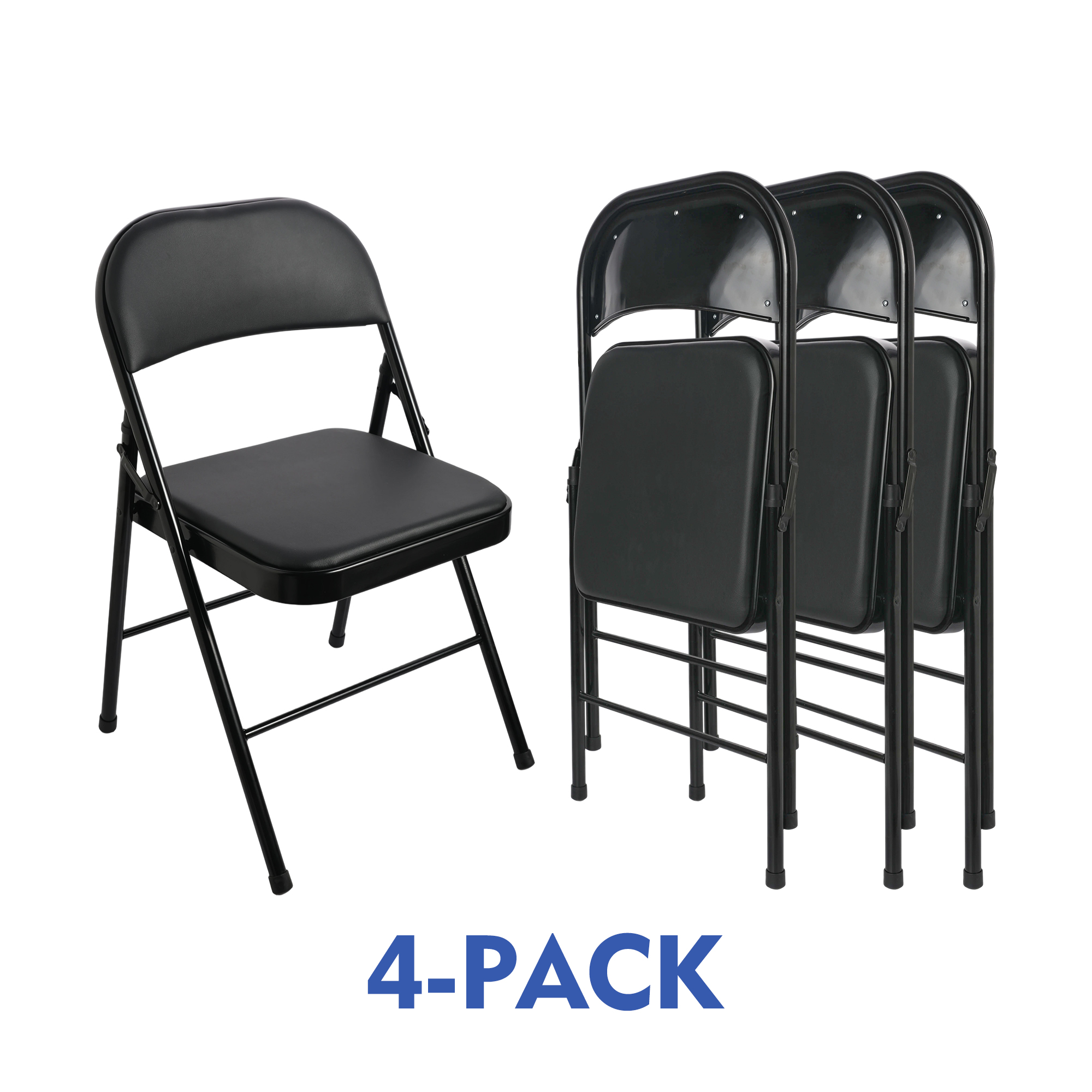 Mainstays Deluxe Vinyl Padded Folding Chair, Black, Set of 4 photo 1