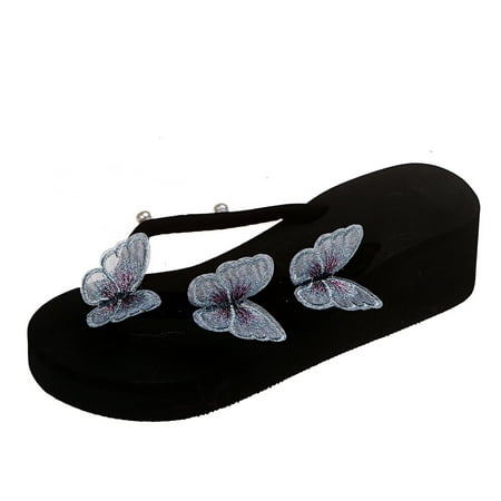 

KBKYBUYZ Wedge Heel Flip Flops Colorful Butterfly Outer Wear Sandals And Slippers