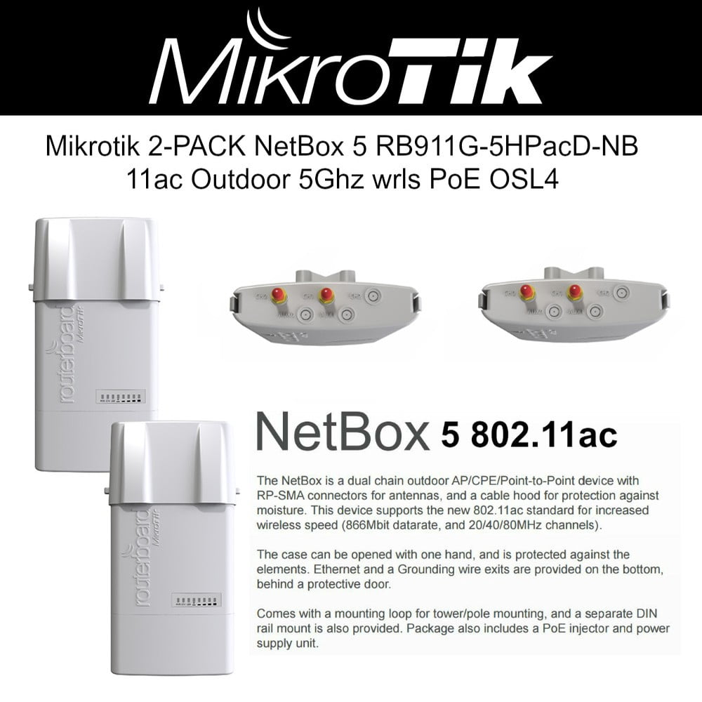 Mikrotik 2 PACK NetBox 5 RB911G 5HPacD NB 11ac Outdoor 5Ghz Wrls PoE