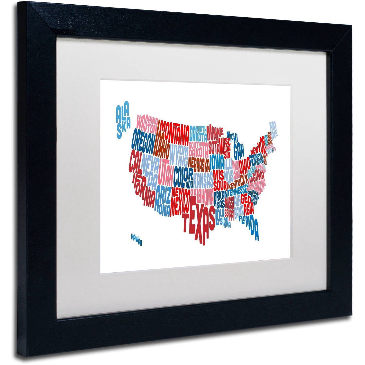 Trademark Fine Art 'United States Typography Text Map' Canvas Art by Michael Tompsett, White Matte, Black Frame