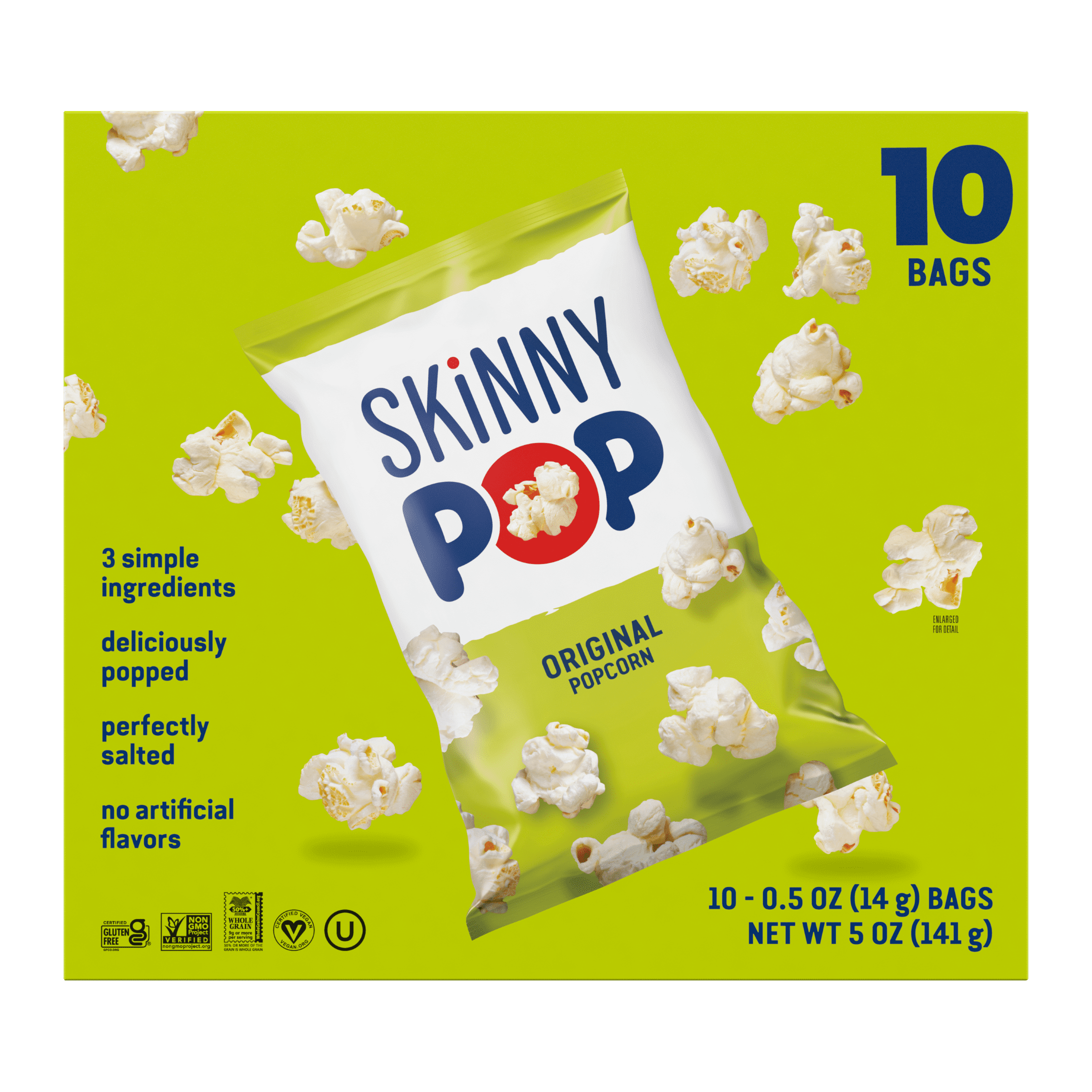 (4 pack) SkinnyPop Gluten-Free Original Popcorn, 0.5 oz Snack-Size Bags, 10 Count