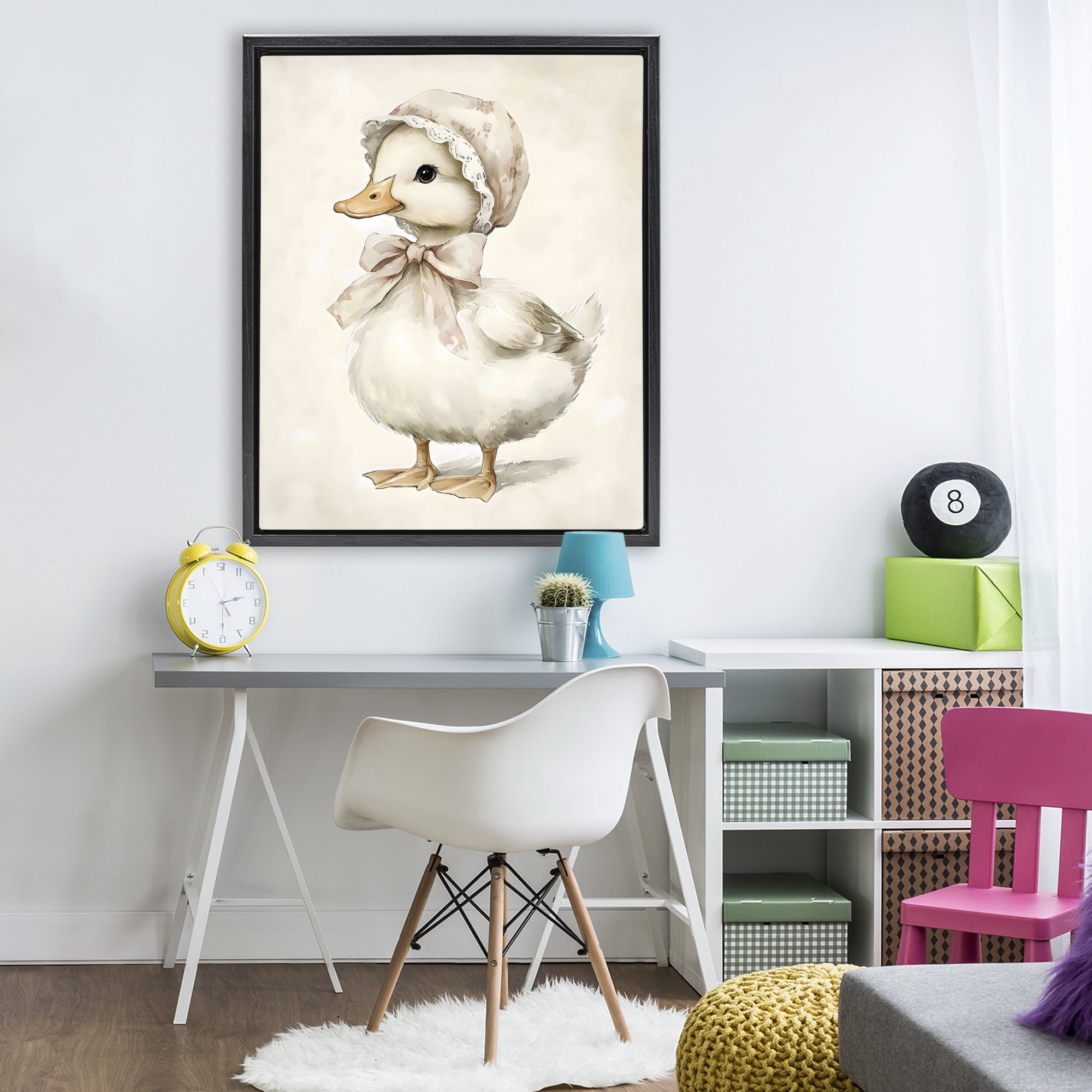 Stupell Industries Duck Wearing Bonnet Black Framed Floater Canvas Wall Art, design by Arlington Prints